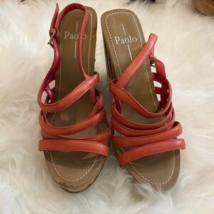 Linea Paolo Bamboo Wedges. Orange/Brown. Sz 8